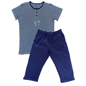 Cocodream Dames pyjama met 3/4 broek - navy gestreept