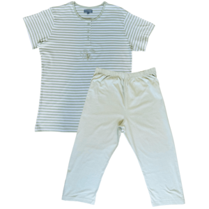 Cocodream Dames pyjama met 3/4 broek - grijs groen gestreept