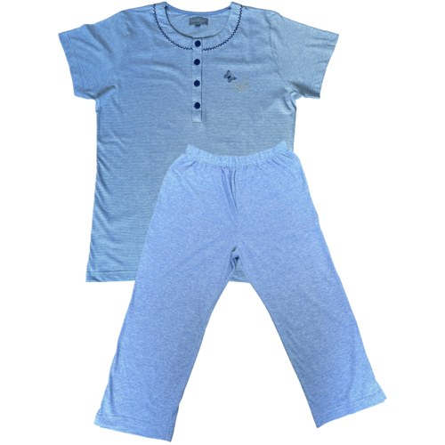 Cocodream Dames pyjama met 3/4 broek - blauw gestreept