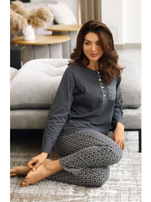 Comtessa Dames pyjama katoen - grijs grafiet