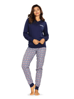 Comtessa Dames pyjama katoen - marineblauw grafisch