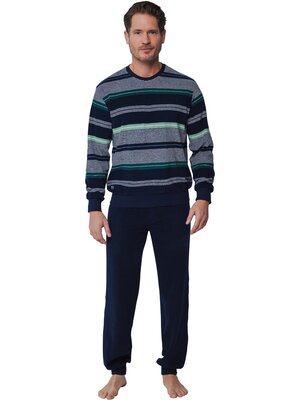 Pastunette Badstof heren pyjama - blauw groen gestreept