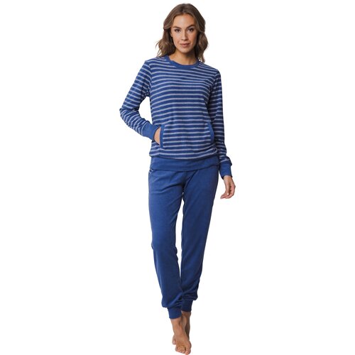 Pastunette Badstof dames pyjama - blauw gestreept