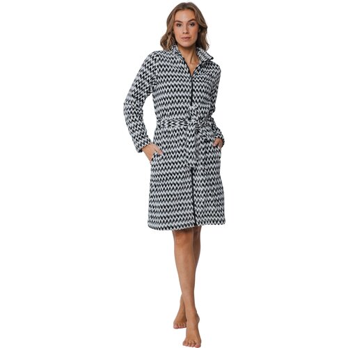 Pastunette Dames ochtendjas premium - zwart wit zigzag
