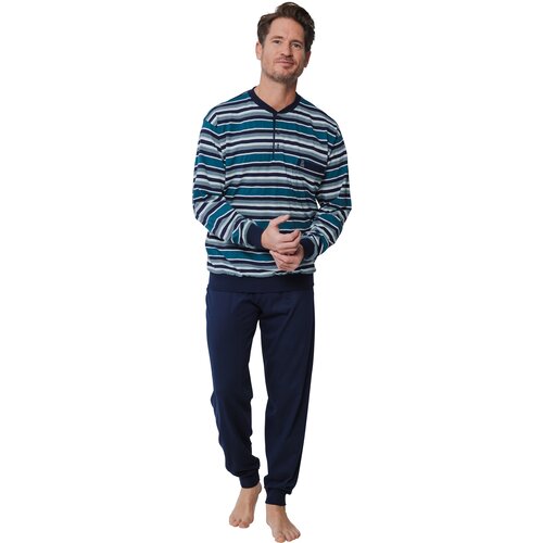 Robson Heren pyjama katoen - gestreept turquoise