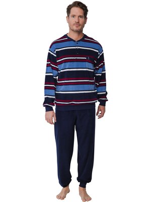 Robson Badstof heren pyjama - multi blauw gestreept