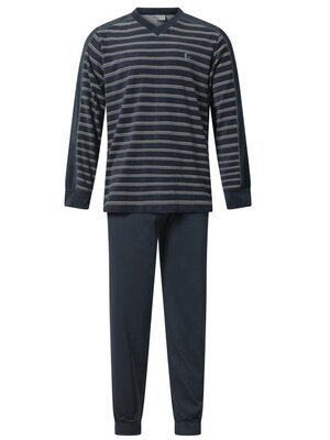 Gentlemen Badstof heren pyjama - donkerblauw v-hals