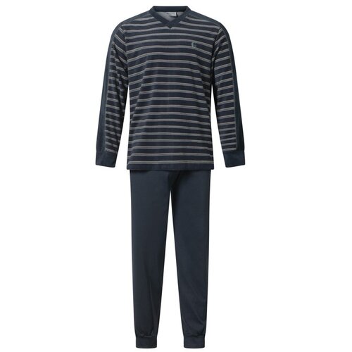 Gentlemen Badstof heren pyjama - donkerblauw v-hals