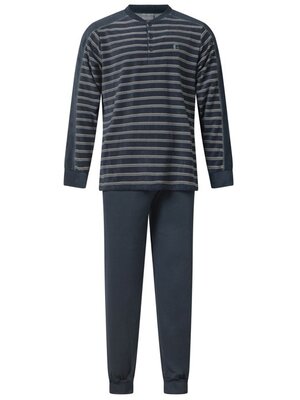 Gentlemen Badstof heren pyjama - donkerblauw knoop
