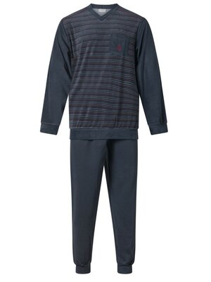 Gentlemen Badstof heren pyjama - navy v-hals