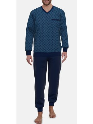 Götzburg Heren pyjama katoen met boordjes - petrol blue