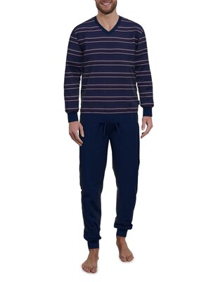 Götzburg Badstof heren pyjama - donkerblauw gestreept Götzburg Badstof heren pyjama - donkerblauw gestreept