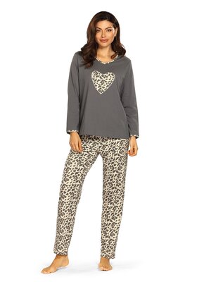 Comtessa Dames pyjama katoen - steel grey panter
