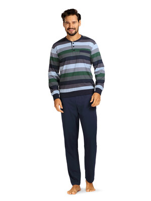 Comte Heren pyjama katoen - groen blauw gestreept