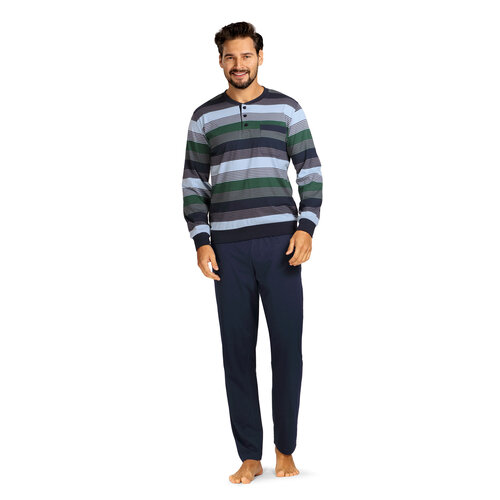 Comte Heren pyjama katoen - groen blauw gestreept