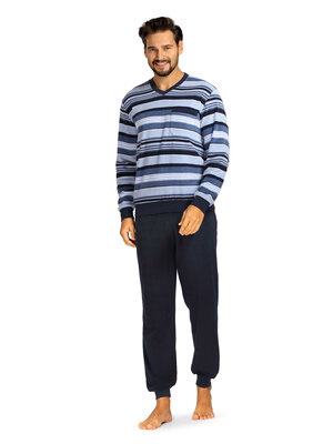 Comte Badstof heren pyjama - sky blue gestreept