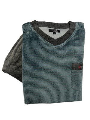 Outfitter Velours heren pyjama - grijs blauw