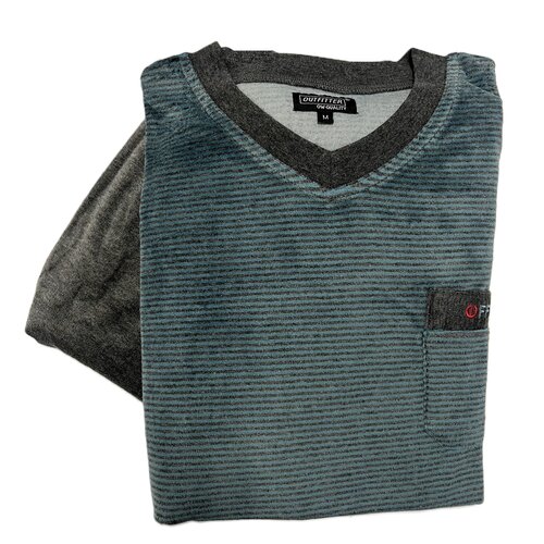 Outfitter Velours heren pyjama - grijs blauw