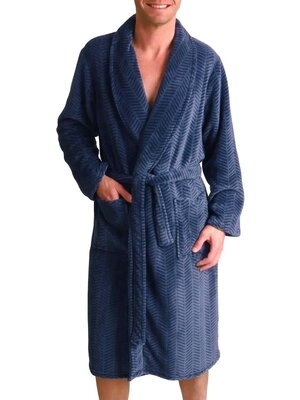 Outfitter Heren badjas - blauw met patroon