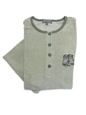 Cocodream Badstof dames pyjama - groen gestreept