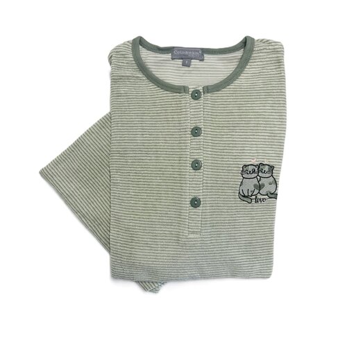 Cocodream Badstof dames pyjama - groen gestreept