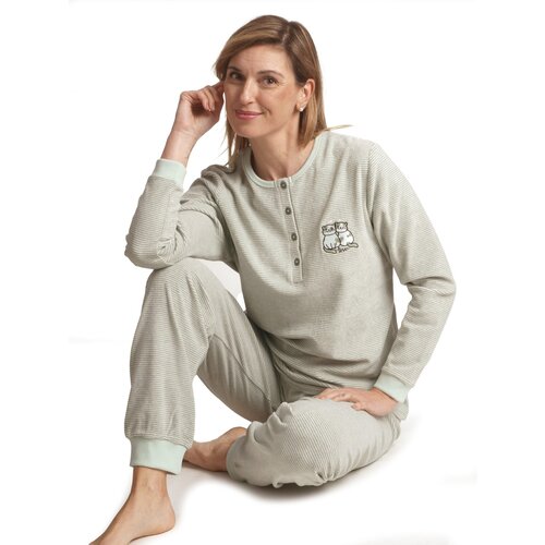 Cocodream Badstof dames pyjama - groen gestreept