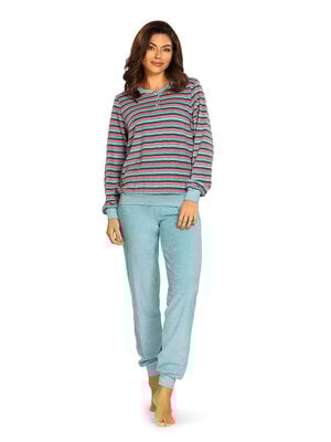 Comtessa Badstof dames pyjama - blauw gestreept