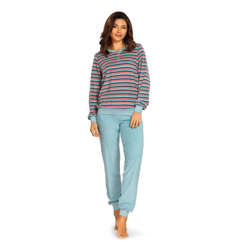 Comtessa Badstof dames pyjama - blauw gestreept