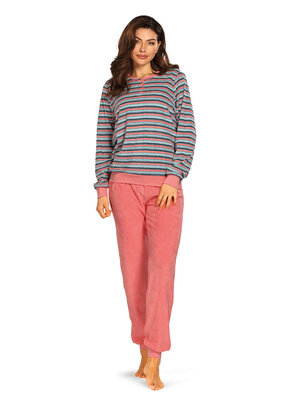 Comtessa Badstof dames pyjama - roze gestreept