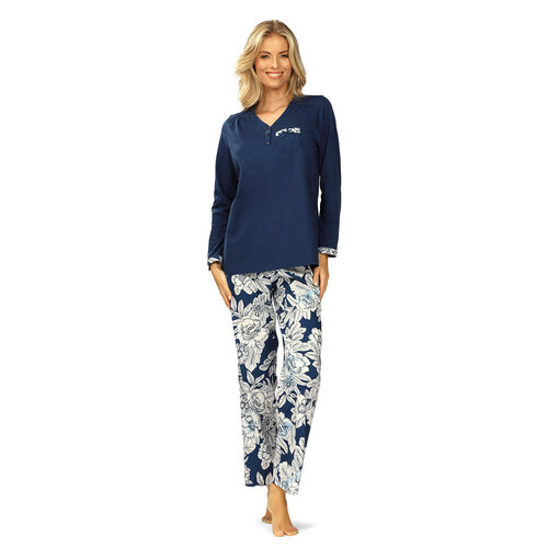 Ascafa Dames pyjama deluxe katoen -blauw