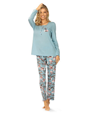 Ascafa Dames pyjama deluxe katoen modal - lichtblauw