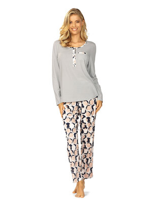 Ascafa Dames pyjama deluxe katoen -grijsblauw