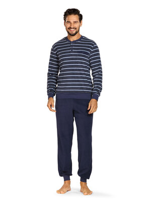 Comte Badstof heren pyjama - donkerblauw gestreept