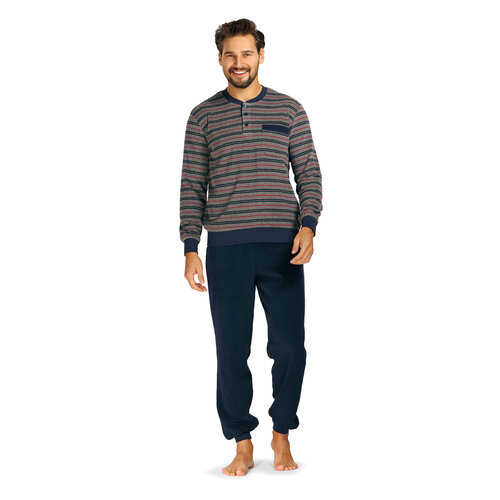 Comte Badstof heren pyjama - grijsblauw gestreept Comte Badstof heren pyjama - grijsblauw gestreept