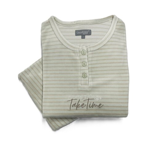 Cocodream Velours dames pyjama - smoke green gestreept