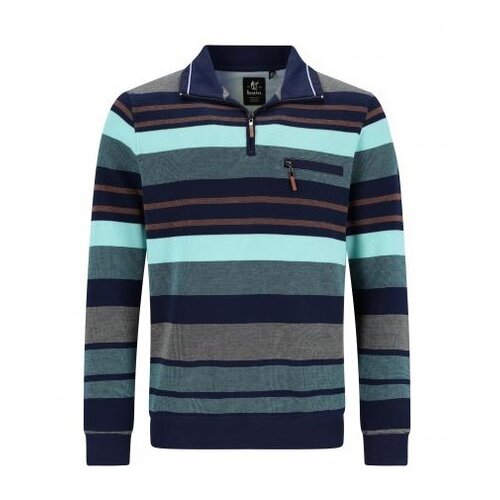 Hajo Heren sweater met rits - groen blauw gestreept