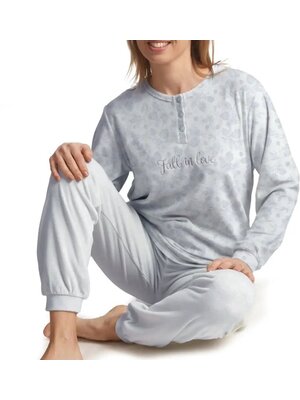 Cocodream Velours dames pyjama - lichtblauw print