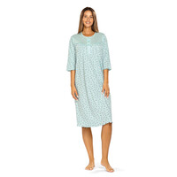 Klassiek dames nachthemd bloemen - blauw groen - 3/4 mouw