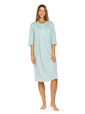 Comtessa Klassiek dames nachthemd bloemen - blauw groen - 3/4 mouw