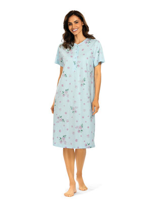 Comtessa Klassiek dames nachthemd bloemen - korte mouw - blauw