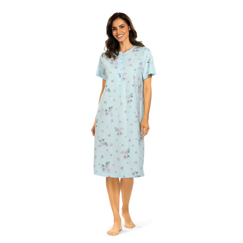 Comtessa Klassiek dames nachthemd bloemen - korte mouw - blauw