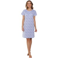 Nachthemd dames korte mouw bloemen - blauw wit