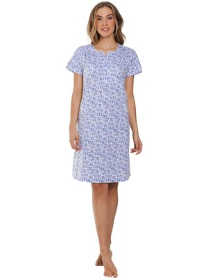 Pastunette Nachthemd dames korte mouw bloemen - blauw wit