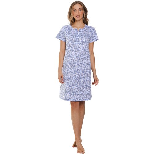 Pastunette Nachthemd dames korte mouw bloemen - blauw wit
