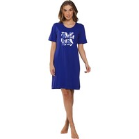 Nachthemd dames korte mouw - blauw fantasieprint
