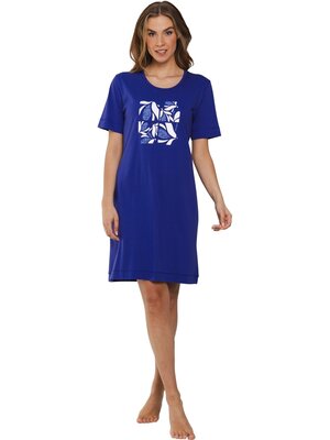 Pastunette Nachthemd dames korte mouw - blauw fantasieprint