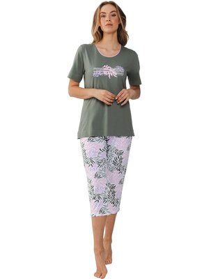Pastunette Dames pyjama capri broek - flower green