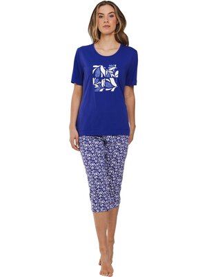 Pastunette Dames zomer pyjama met capri broek - blauw
