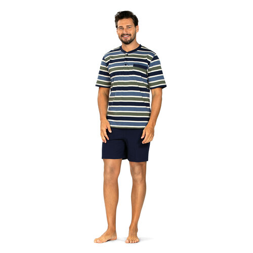 Comte Heren shortama katoen - gestreept blauw groen