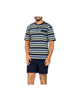 Comte Heren shortama katoen - gestreept blauw groen